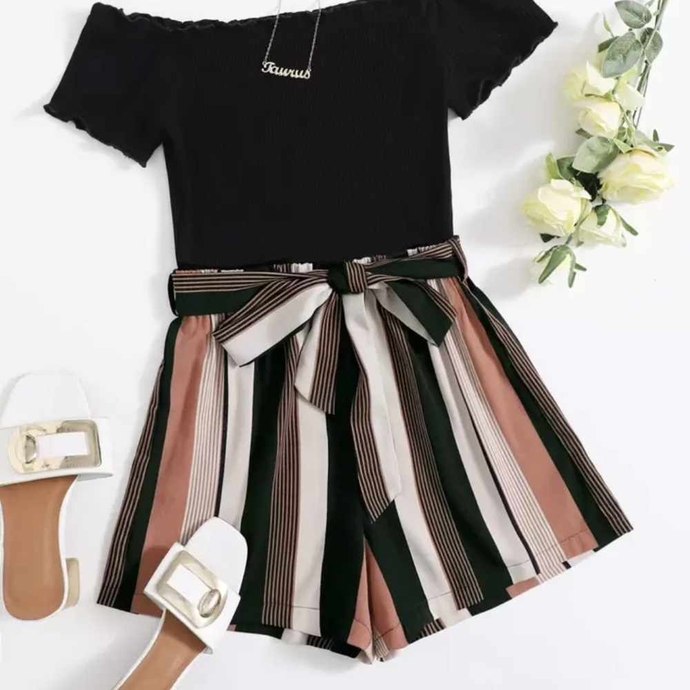 NWOT SHEIN Romper, Black With Coral, S-M